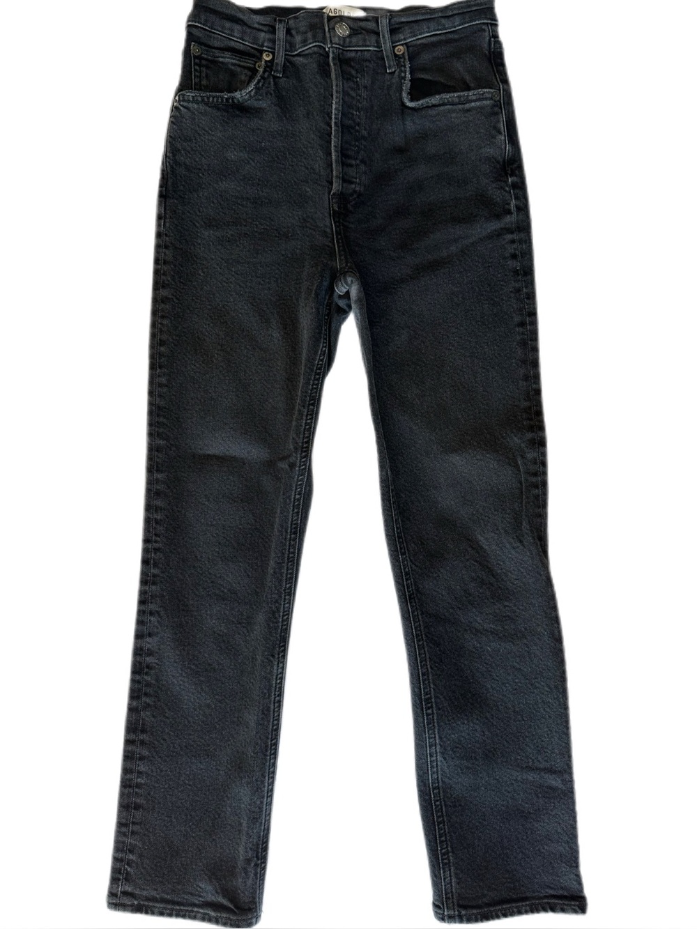 AGOLDE Riley Crop High Rise Straight Jeans Panoramic Washed Black Size 25